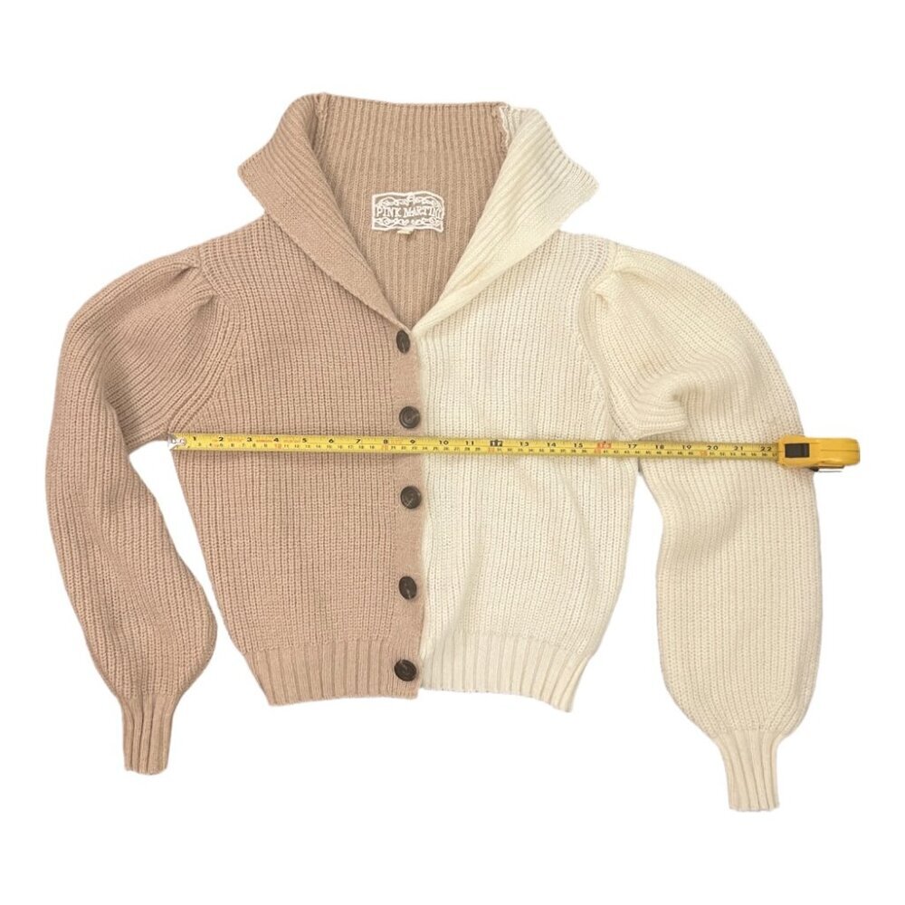 PINK MARTINI - Amy Button-Up Two-Toned Knit Sweater - Taupe/Cream - XXS - Picture 5 of 10